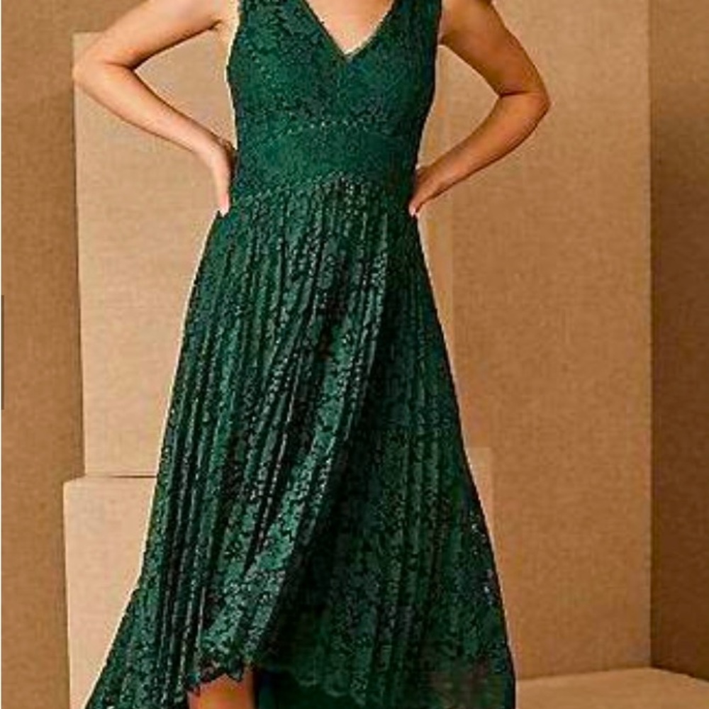 Anthropologie BHLDN Perri Lace V-Neck Dress, Green